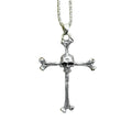 Cross Necklace with Skull Pendant: silver, black skull and cross, gothic style