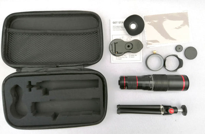 Crystal Clear 22x Zoom Lens Set for Mobile Phone Cameras: black, dark gray mobile telephoto lens attachment, minimal style