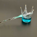 Crystal Clear Glass Inkwell Pen Holder: clear, turquoise blue crown, decorative fantasy style