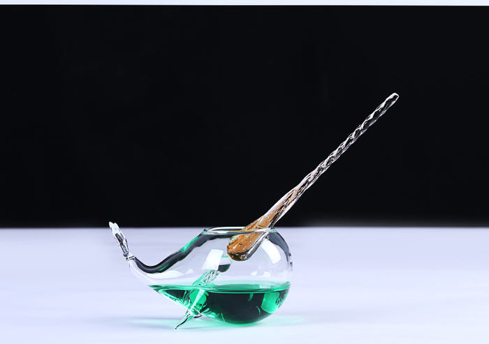 Crystal Clear Glass Inkwell Pen Holder: clear, turquoise blue crown, decorative fantasy style