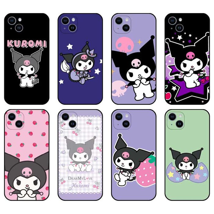 Customizable Soft TPU Phone Cases: black, purple Kuromi character, kawaii cartoon style