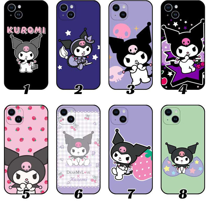 Customizable Soft TPU Phone Cases: black, purple Kuromi character, kawaii cartoon style
