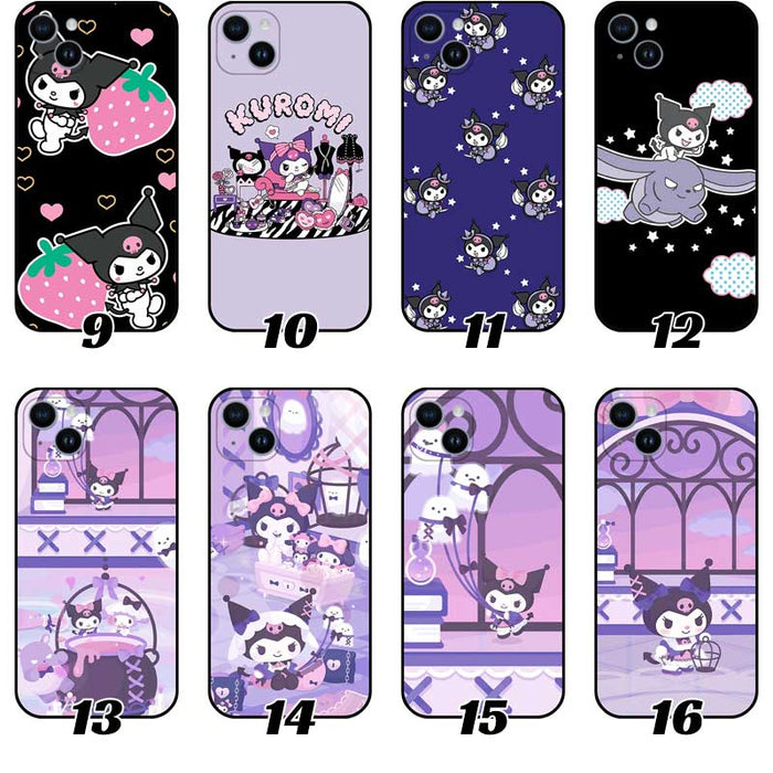 Customizable Soft TPU Phone Cases: black, purple Kuromi character, kawaii cartoon style