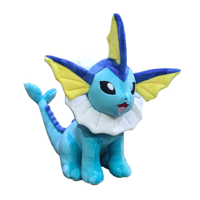 Cute and Detailed Evolution Plushies: turquoise blue, dark blue Vaporeon character, cartoon character plush style