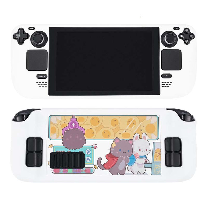Cute and Stylish Hard Shell Steam Deck Cases: white, black cartoon cats and bunny characters, kawaii cartoon style