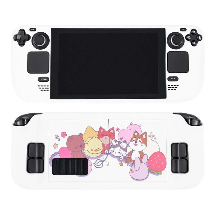 Cute and Stylish Hard Shell Steam Deck Cases: white, black cartoon cats and bunny characters, kawaii cartoon style