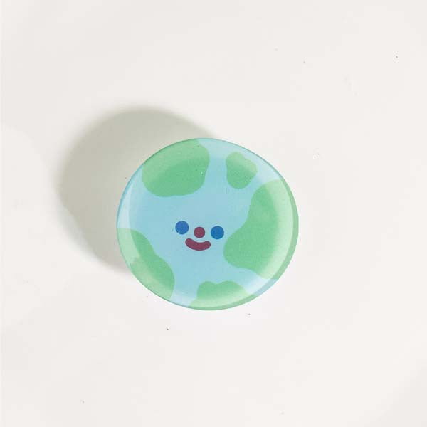 Cute Animal and Food Phone Grips: light blue, green smiling Earth/globe character, cute cartoon style
