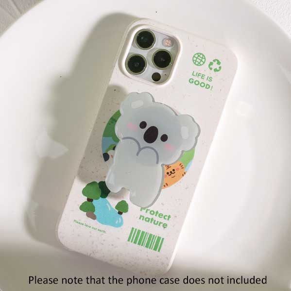 Cute Animal and Food Phone Grips: light blue, green smiling Earth/globe character, cute cartoon style