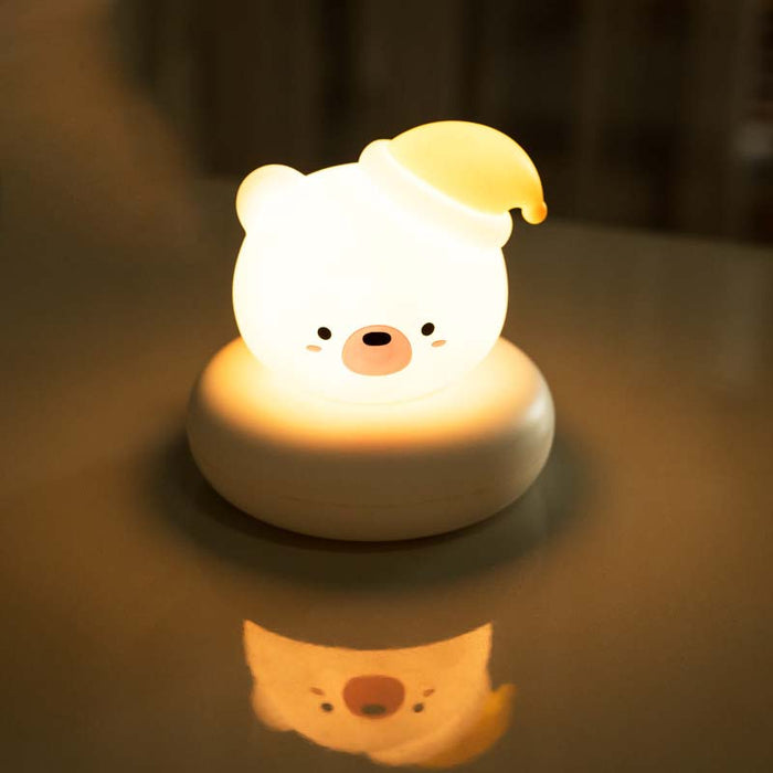 Cute Animal Night Lights with Touch Sensor: white, warm yellow bear character, kawaii cartoon style