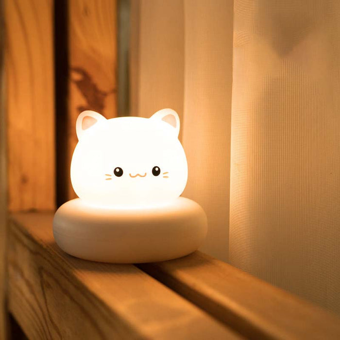 Cute Animal Night Lights with Touch Sensor: white, warm yellow bear character, kawaii cartoon style