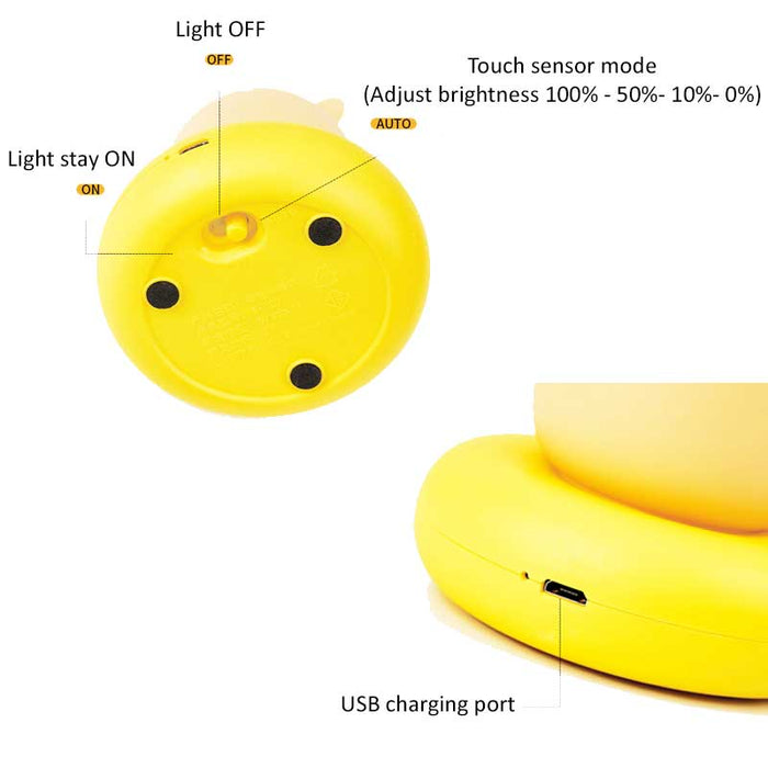 Cute Animal Night Lights with Touch Sensor: white, warm yellow bear character, kawaii cartoon style