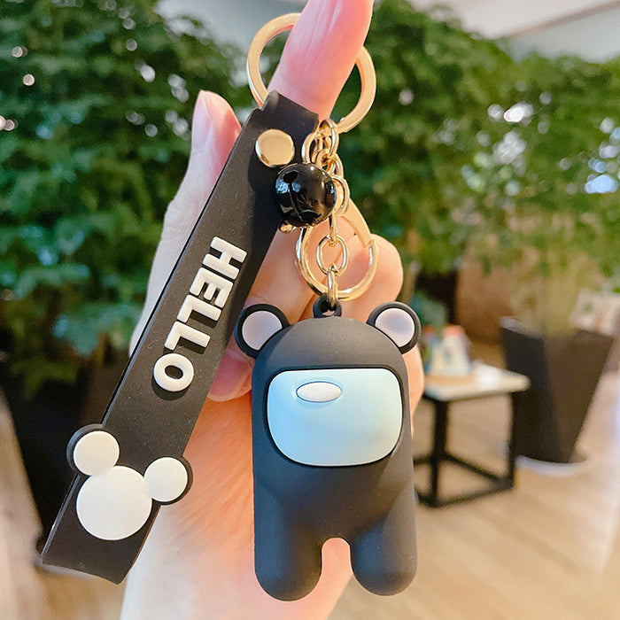 Cute Astronaut Keychains with Lanyard: black, dark gray Among Us-style character, cartoon, kawaii style