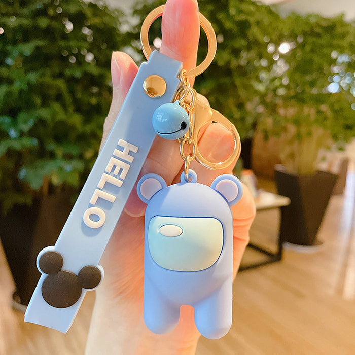 Cute Astronaut Keychains with Lanyard: black, dark gray Among Us-style character, cartoon, kawaii style