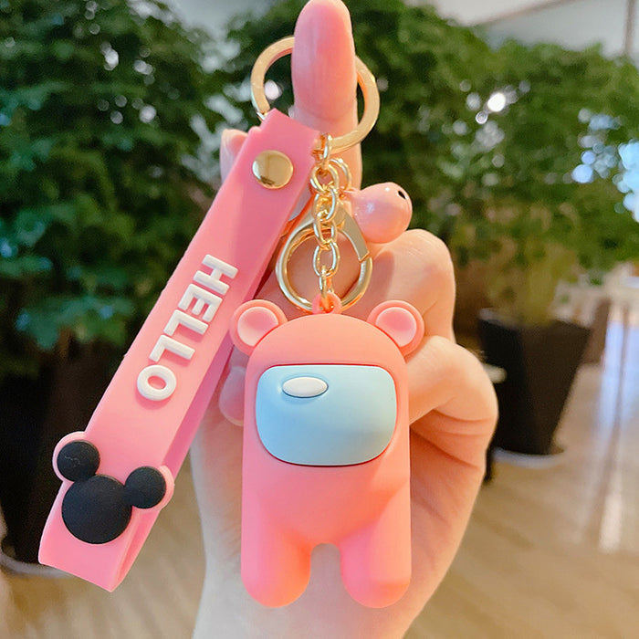 Cute Astronaut Keychains with Lanyard: black, dark gray Among Us-style character, cartoon, kawaii style