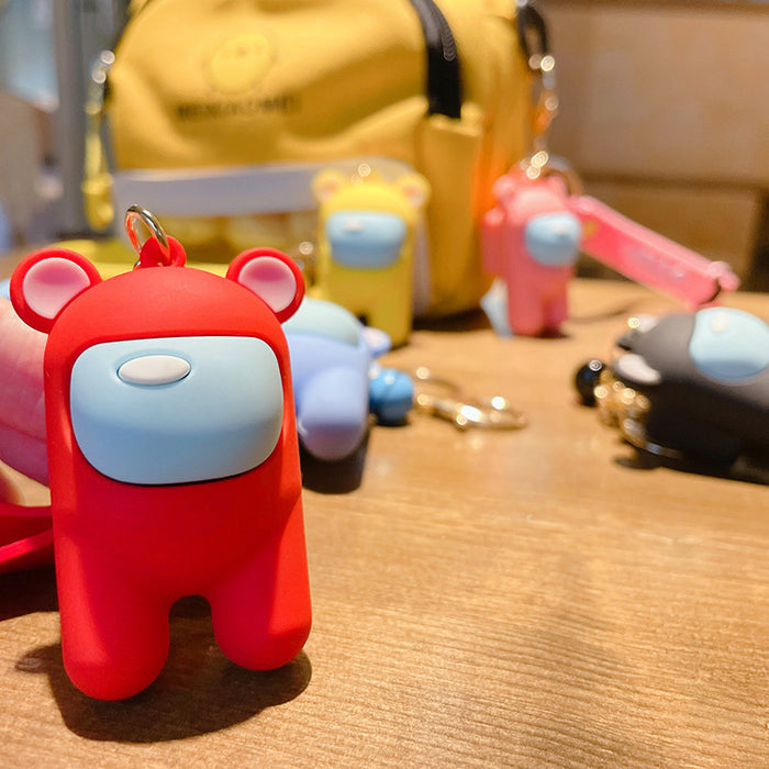 Cute Astronaut Keychains with Lanyard: black, dark gray Among Us-style character, cartoon, kawaii style