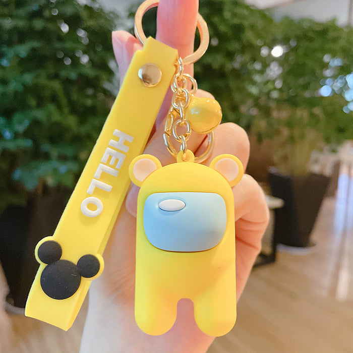 Cute Astronaut Keychains with Lanyard: black, dark gray Among Us-style character, cartoon, kawaii style