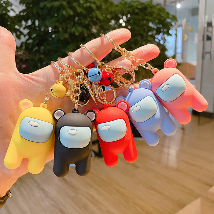 Cute Astronaut Keychains with Lanyard: black, dark gray Among Us-style character, cartoon, kawaii style