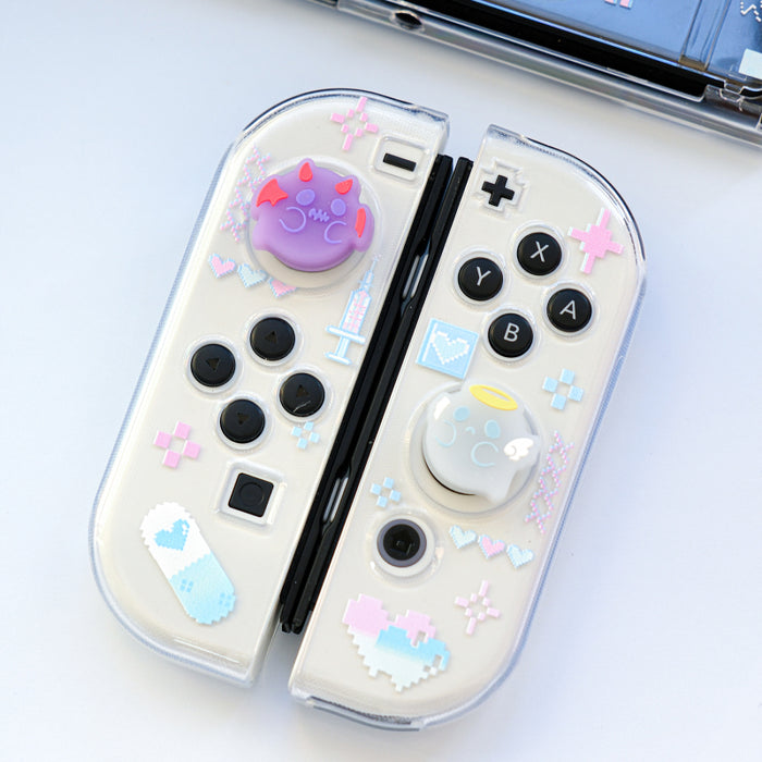 Cute Bear Switch OLED Case: silver, gray cartoon elephant with halo, kawaii pixel-art cartoon style