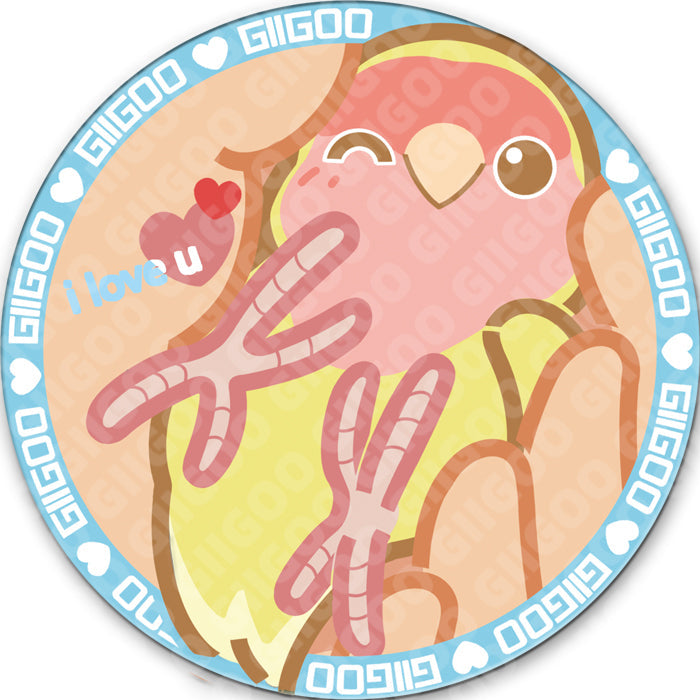 Cute Bird Cockatiel Mouse Pad: pink, yellow-green cartoon pink creature hugging a yellow-green object, cute cartoon/kawaii st