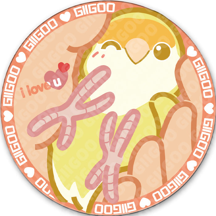 Cute Bird Cockatiel Mouse Pad: pink, yellow-green cartoon pink creature hugging a yellow-green object, cute cartoon/kawaii st