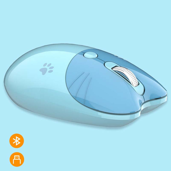 Cute Bluetooth Wireless Mouse in Pastel: pale pink, salmon pink cat theme, cute cartoon style