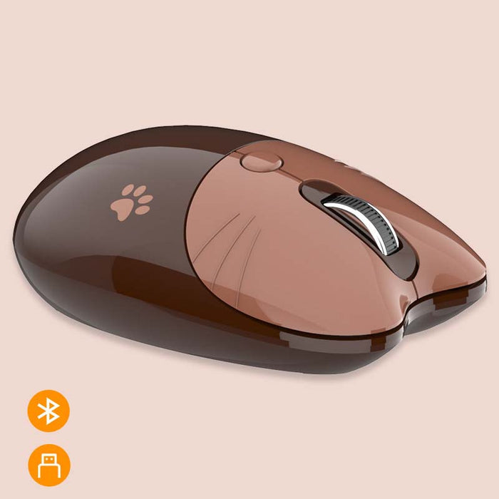 Cute Bluetooth Wireless Mouse in Pastel: pale pink, salmon pink cat theme, cute cartoon style