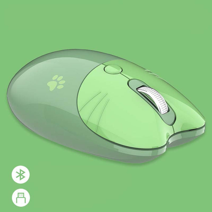 Cute Bluetooth Wireless Mouse in Pastel: pale pink, salmon pink cat theme, cute cartoon style