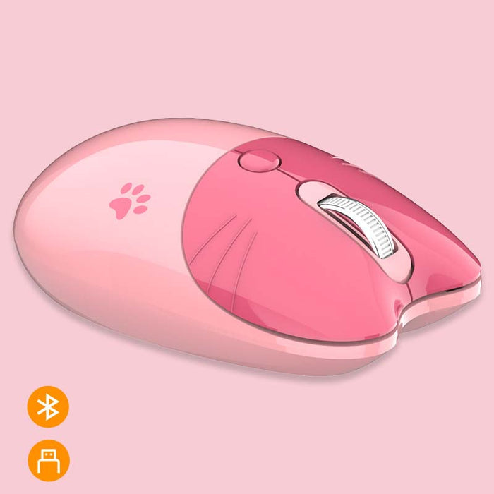 Cute Bluetooth Wireless Mouse in Pastel: pale pink, salmon pink cat theme, cute cartoon style