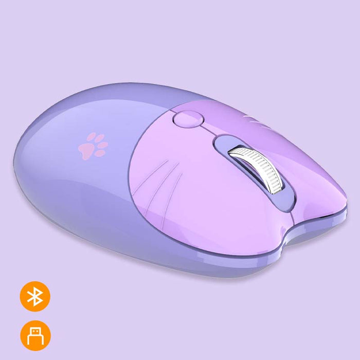 Cute Bluetooth Wireless Mouse in Pastel: pale pink, salmon pink cat theme, cute cartoon style