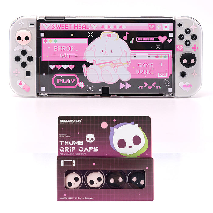 Cute Bunny Nurse Switch OLED Case: white, pink bunny character, kawaii, retro pixel-art style