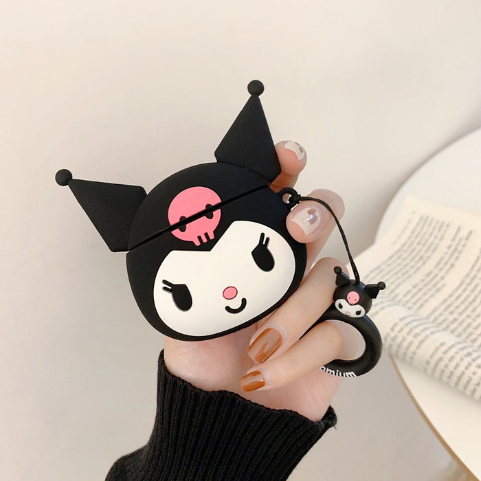 Cute Cartoon Character AirPod Cases: black, white Kuromi-like cartoon character, kawaii cartoon style