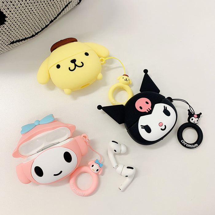 Cute Cartoon Character AirPod Cases: black, white Kuromi-like cartoon character, kawaii cartoon style