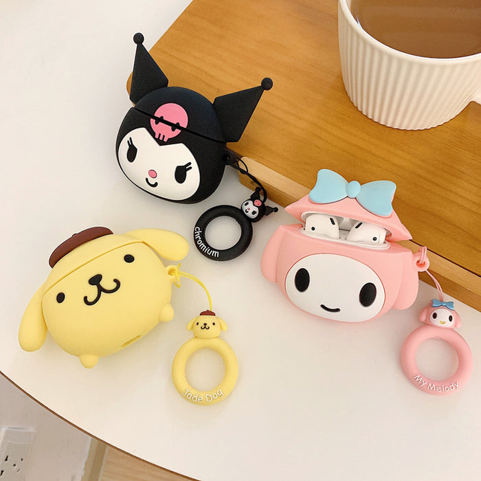 Cute Cartoon Character AirPod Cases: black, white Kuromi-like cartoon character, kawaii cartoon style