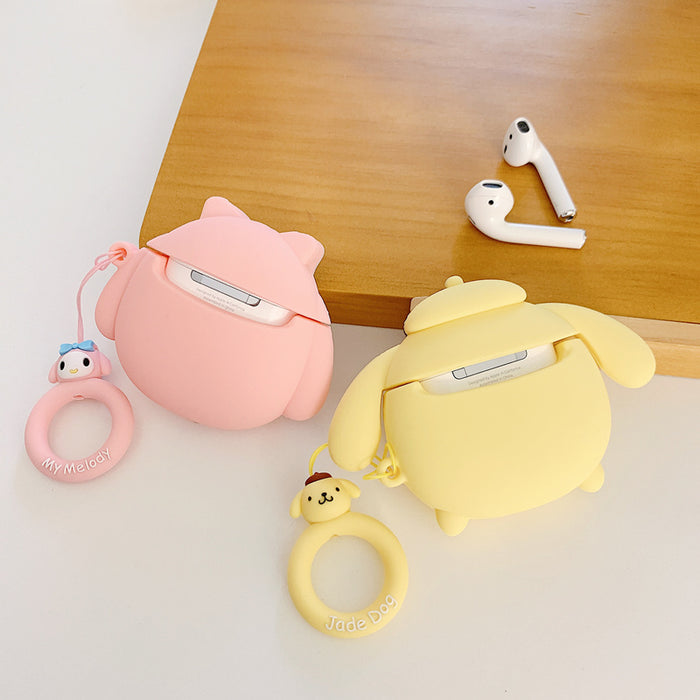 Cute Cartoon Character AirPod Cases: black, white Kuromi-like cartoon character, kawaii cartoon style