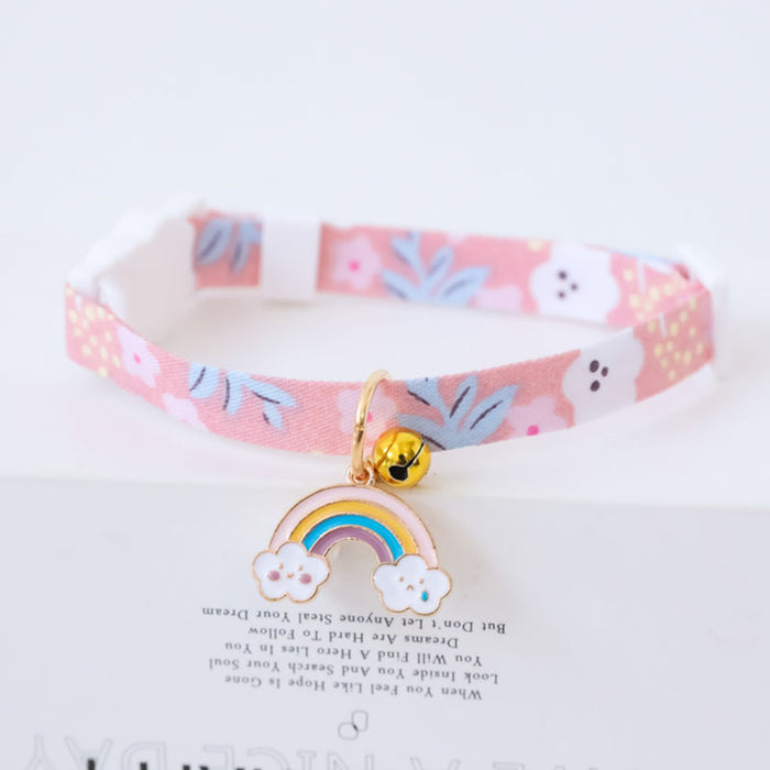 Cute Cat Collars with Astronomy Designs: pink, white rainbow and clouds, cute cartoon style