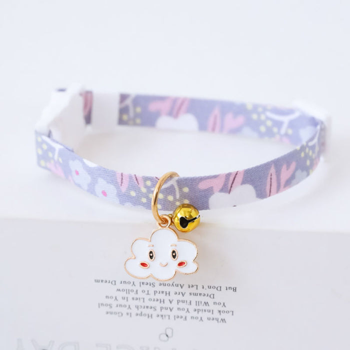 Cute Cat Collars with Astronomy Designs: pink, white rainbow and clouds, cute cartoon style