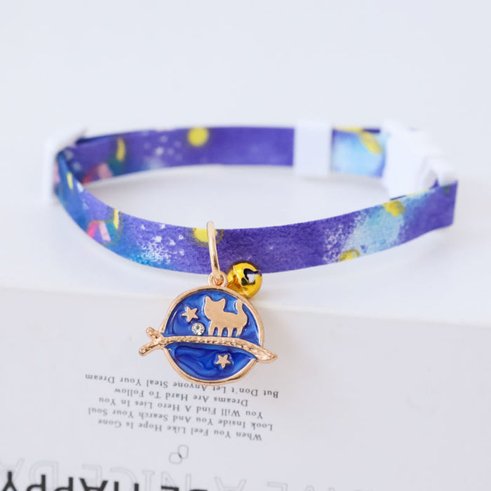 Cute Cat Collars with Astronomy Designs: pink, white rainbow and clouds, cute cartoon style