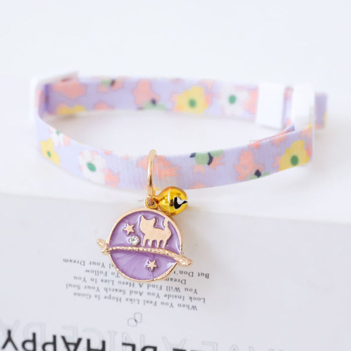 Cute Cat Collars with Astronomy Designs: pink, white rainbow and clouds, cute cartoon style