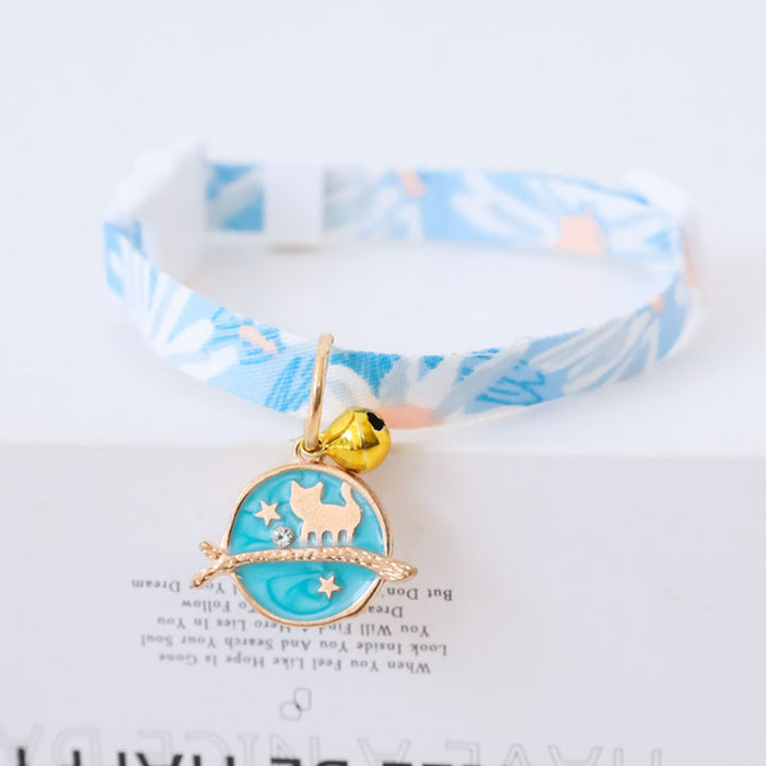 Cute Cat Collars with Astronomy Designs: pink, white rainbow and clouds, cute cartoon style