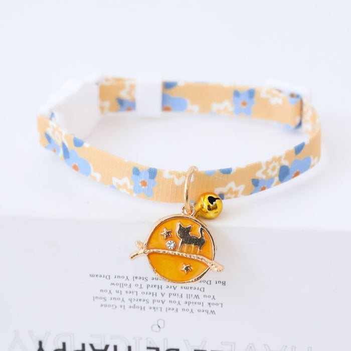 Cute Cat Collars with Astronomy Designs: pink, white rainbow and clouds, cute cartoon style