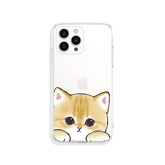 Cute Cat iPhone Case with Protection: transparent, gray cat, kawaii cartoon style