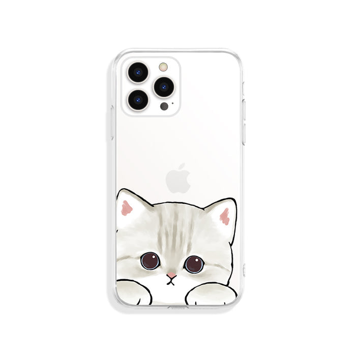 Cute Cat iPhone Case with Protection: transparent, gray cat, kawaii cartoon style