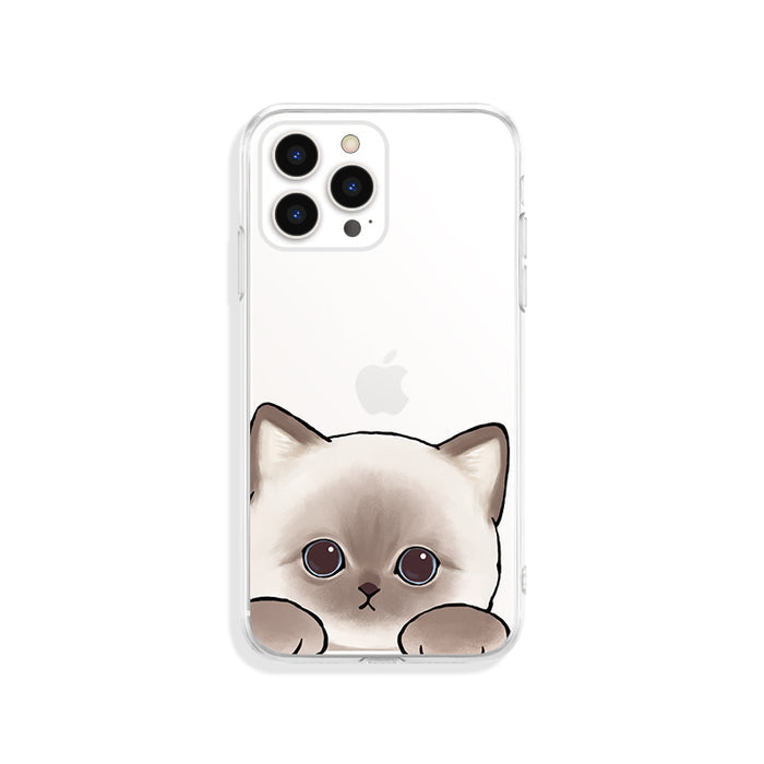 Cute Cat iPhone Case with Protection: transparent, gray cat, kawaii cartoon style