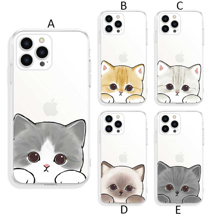 Cute Cat iPhone Case with Protection: transparent, gray cat, kawaii cartoon style