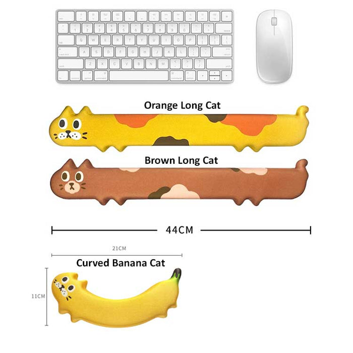 Cute Cat Keyboard Wrist Rest Mouse Pad: yellow, orange yellow cat holding a donut with a small worm-like character, kawaii ca