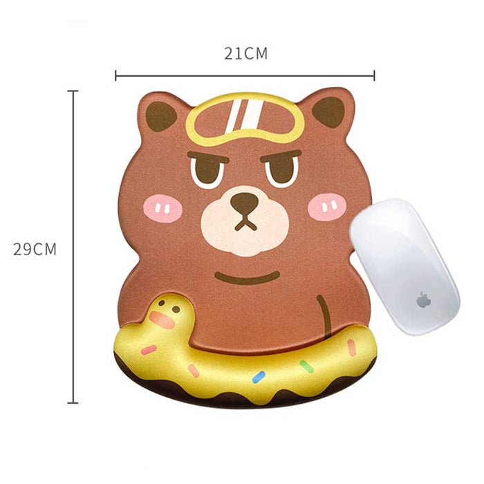 Cute Cat Keyboard Wrist Rest Mouse Pad: yellow, orange yellow cat holding a donut with a small worm-like character, kawaii ca