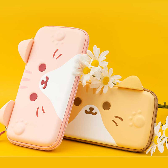 Cute Cat Nintendo Switch Case: cream, beige cartoon cat, kawaii cartoon style