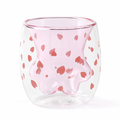 Cute Cat Paw Double Wall Glass Mug Pink