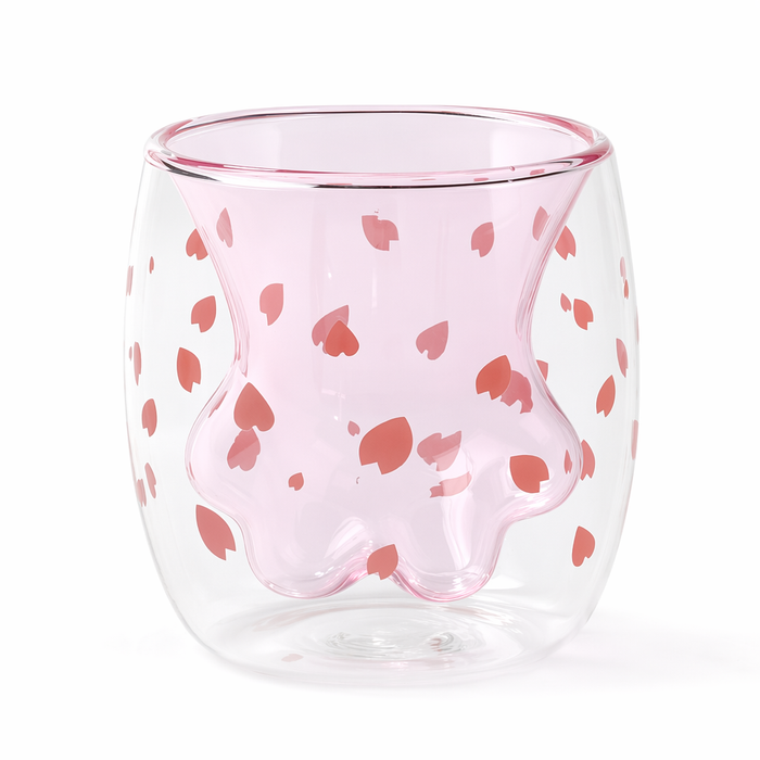 Cute Cat Paw Double Wall Glass Mug Pink