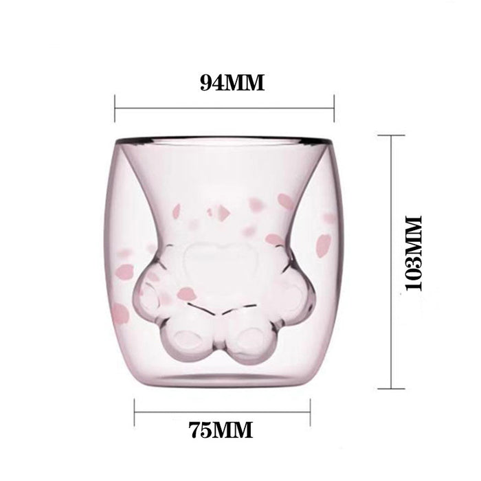 Cute Cat Paw Double Wall Glass Mug: transparent, light pink drinking glass, cute, minimalist style